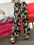 Black Floral Print High-rise elasticated waist Trousers
