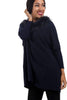 Oversized Fur Trim Collar Knitted Jumper in navy