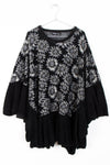 Oversized Daisy Print Poncho with Ruffle Bell Sleeves