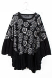 Oversized Daisy Print Poncho with Ruffle Bell Sleeves