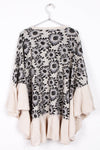 Oversized Daisy Print Poncho with Ruffle Bell Sleeves