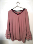 Green Red Stripe V Neck Knit Jumper with Ruffle Sleeves