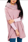 Oversized Fur Trim Collar Knitted Jumper in dusty pink
