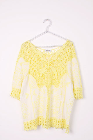 Lace Top with Embroided Panels