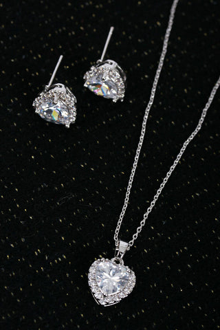 Cubic Zirconia Heart Necklace & Earring Gift Set