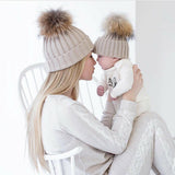 Detachable Fur Bobble Pom Pom Hat in beige