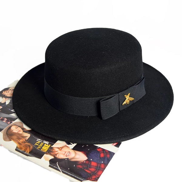 Flat Fedora Bee Hat in Black