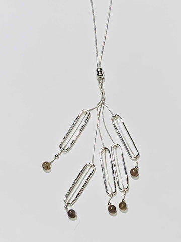 Lagen Look Long Silver Geometric Rectangle and bead Necklace