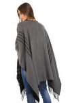 Black and Grey Check Tassel Blanket Reversible Poncho