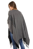 Black and Grey Check Tassel Blanket Reversible Poncho