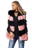 Black and Pink Stripe Faux Fur Gilet