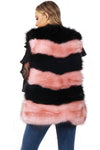 Black and Pink Stripe Faux Fur Gilet