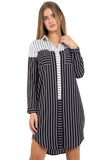 Black and White Striped Longline Shirt With Split Side