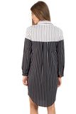 Black and White Striped Longline Shirt With Split Side
