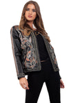 Black Embellished & Floral Embroidered Leather Look Blazer Jacket