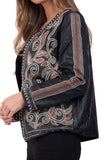 Black Embellished & Floral Embroidered Leather Look Blazer Jacket