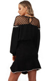 Black Faux Suede Bead Pearl Trim Frill Mini Skirt