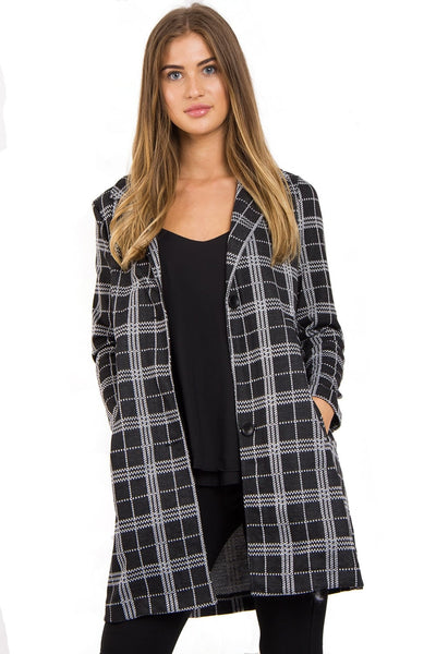 Black Tartan Check Print Duster Jacket