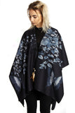 Butterfly Flower Print Feather Tassel Poncho