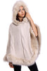 Cable Knitted Hooded Fur Trim Poncho Cape