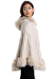 Cable Knitted Hooded Fur Trim Poncho Cape