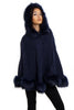 Cable Knitted Hooded Fur Trim Poncho Cape
