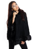 Cable Knitted Hooded Fur Trim Poncho Cape