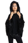 Cable Knitted Hooded Fur Trim Poncho Cape