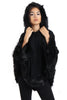 Cable Knitted Hooded Fur Trim Poncho Cape