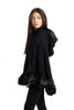 Cable Knitted Hooded Fur Trim Poncho Cape