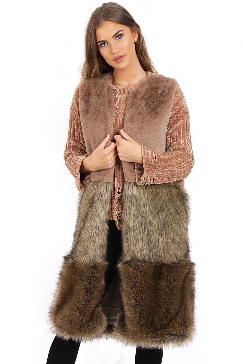 Camel Maxi Fleece Faux Fur Gilet – Urban Mist UK