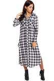 Check Print Maxi Shirt Dress with Side Lace Up Detail