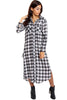 Check Print Maxi Shirt Dress with Side Lace Up Detail