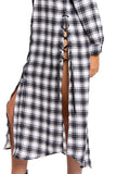 Check Print Maxi Shirt Dress with Side Lace Up Detail