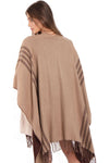 Beige And Brown Check Reversible Tassel Trim Blanket Cape