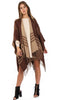 Beige And Brown Check Reversible Tassel Trim Blanket Cape