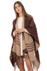 Beige And Brown Check Reversible Tassel Trim Blanket Cape