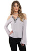 Cold Shoulder Embellished Neckline Bell Sleeve Top
