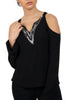 Cold Shoulder Embellished Neckline Bell Sleeve Top