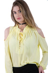 Cold Shoulder Top with Ruffle Collar and Tie Front