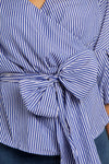 Cross Front Ruffle Sleeve Pin Stripe Bow Top