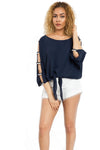 Cut Out Sleeves Top with Tie Front