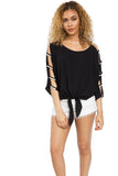 Cut Out Sleeves Top with Tie Front
