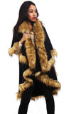 Double Layered Faux Fur Trim Poncho