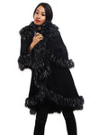 Double Layered Faux Fur Trim Poncho