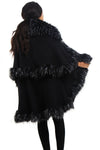 Double Layered Faux Fur Trim Poncho