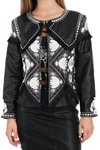 Black and White Embellished Faux Leather Jacket