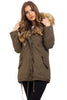 Eyelet Detail Faux Fur Hooded Parka Jacket