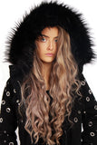 Eyelet Detail Faux Fur Hooded Parka Jacket