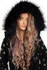 Eyelet Detail Faux Fur Hooded Parka Jacket